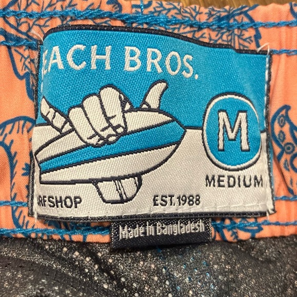 Men’s M Swim Trunks Beach Bros NWT 4 Way Stretch Leafy Floral Tangerine - Picture 12 of 14